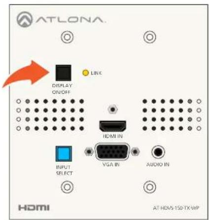 ATLONA DISPLAY ON/OFF LINK HDMI IN INPUT SELECT VGA IN AUDIO IN HDMI AT HDVS-150-TX-WP