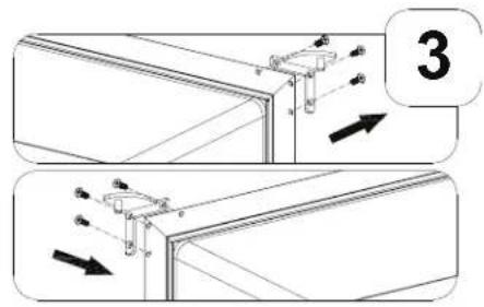 Technical diagram showing two-step installation of a wall-mounted fixture with directional arrows indicating movement or assembly.
