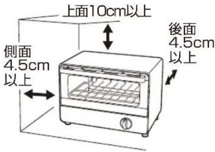 上面10cm以上 側面 4.5cm 以上 後面 4.5cm 以上