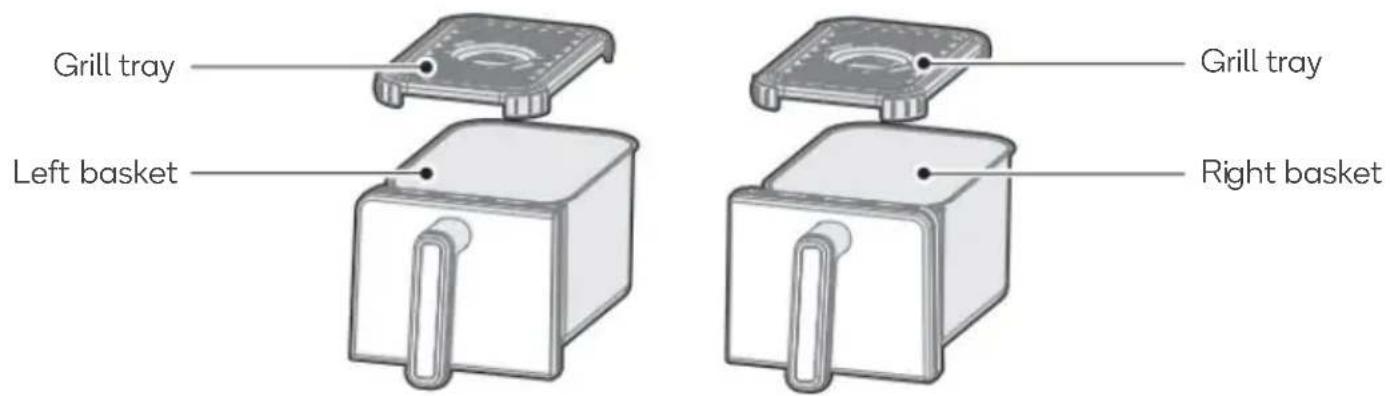 Grill tray Left basket Grill tray Right basket