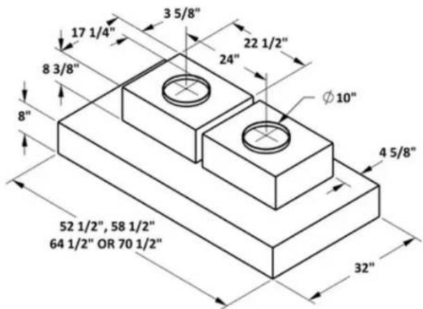 17 1/4" 3 5/8" 22 1/2" 8 3/8" 24" Ø 10" 8" 4 5/8" 52 1/2", 58 1/2" 64 1/2" OR 70 1/2" 32"