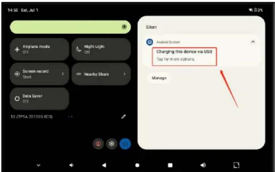 14:50 Sat, Jul 1 Airplane mode Off Night Light Off Screen record Start Nearby Share Data Saver Off 13 (TP1A.221005 003) Silent Android System Changing this device via USB Tap for more options. Manage