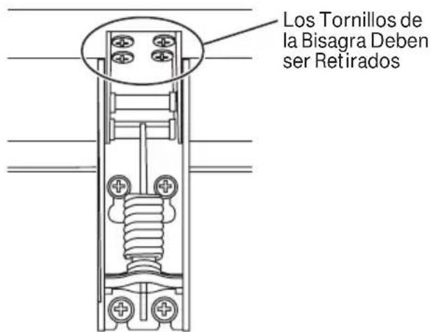 Los tornillos de la bisagra deben ser retirados