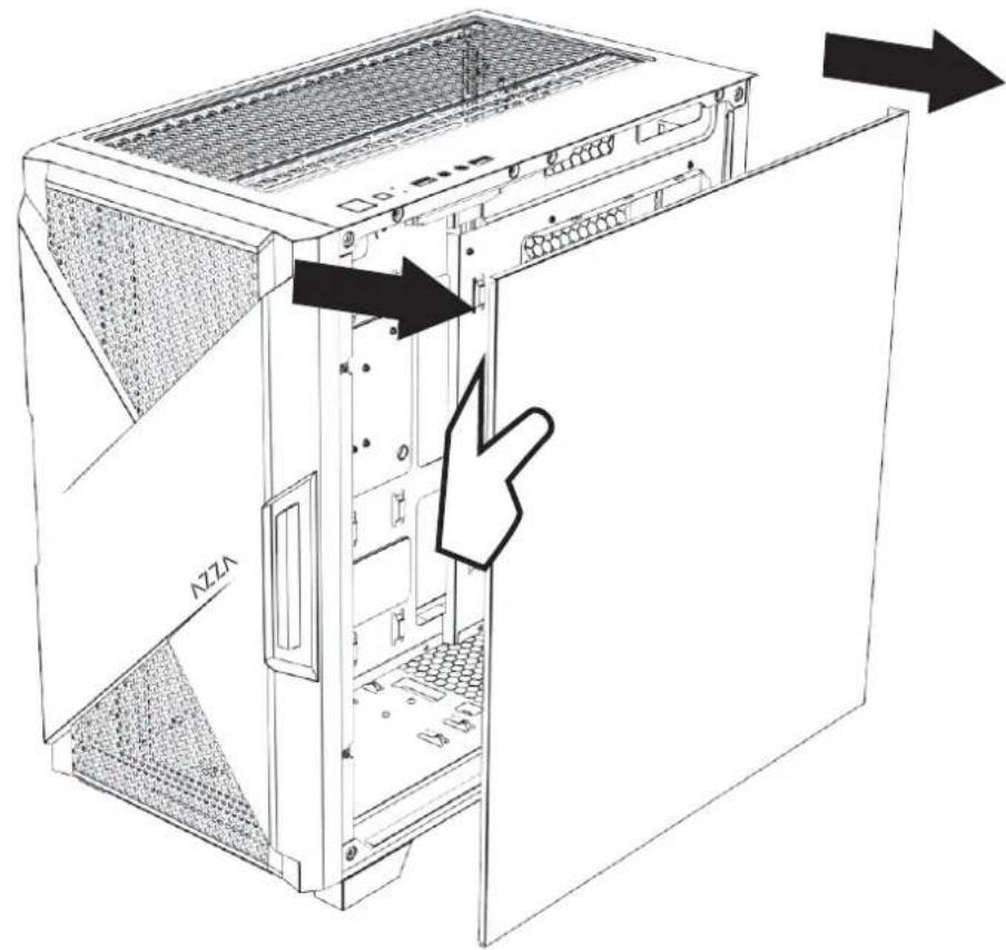 Technical diagram of a server rack with labeled ports and directional arrows indicating movement or assembly.