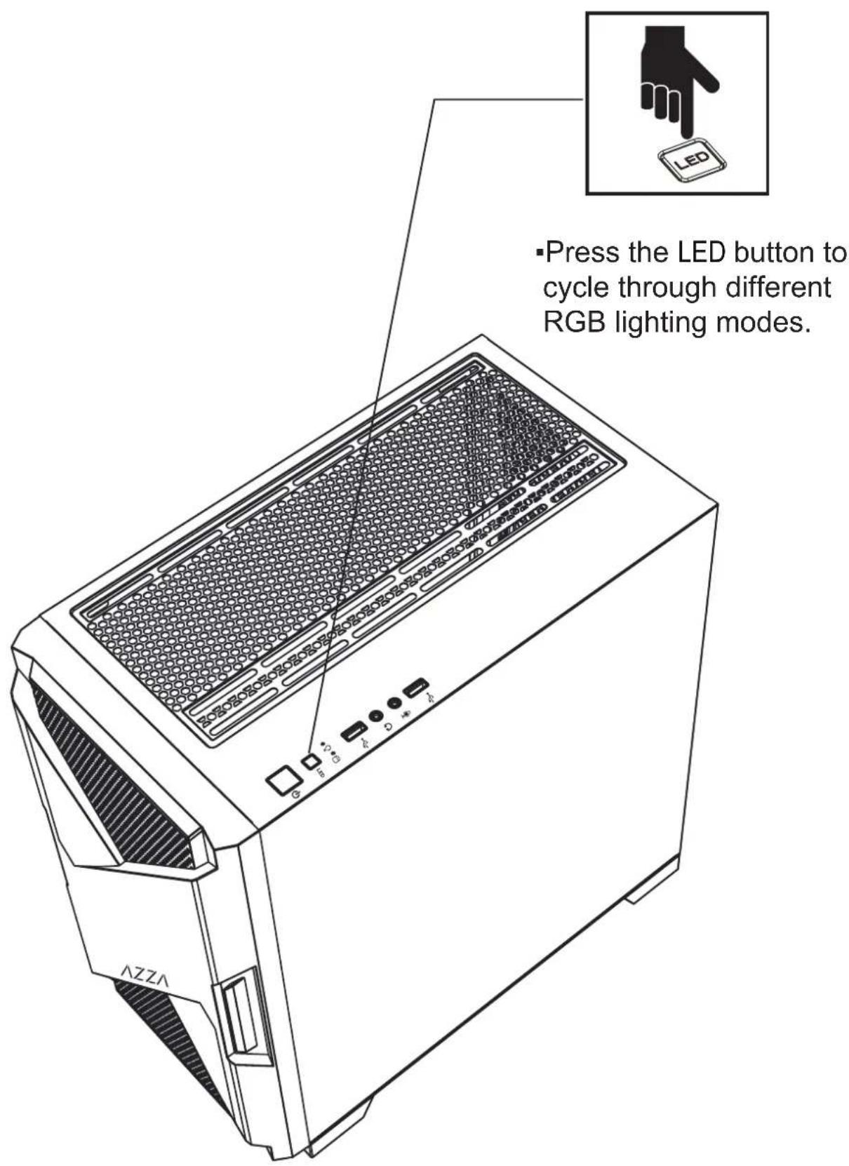 Press the LED button to cycle through different RGB lighting modes. AZZA