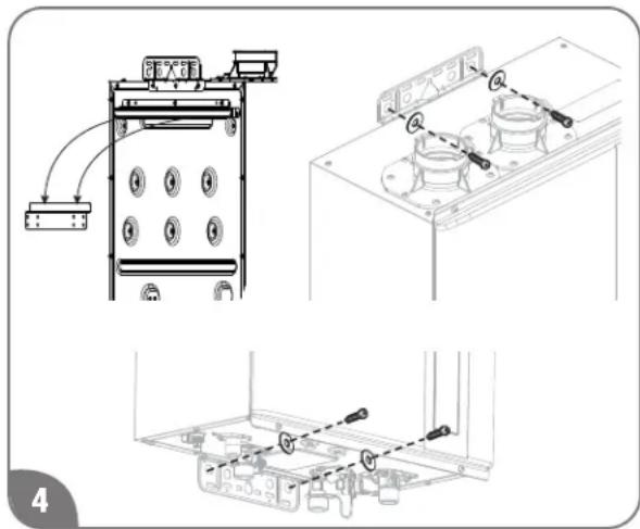 Technical diagram showing assembly of a device with labeled components and connection arrows