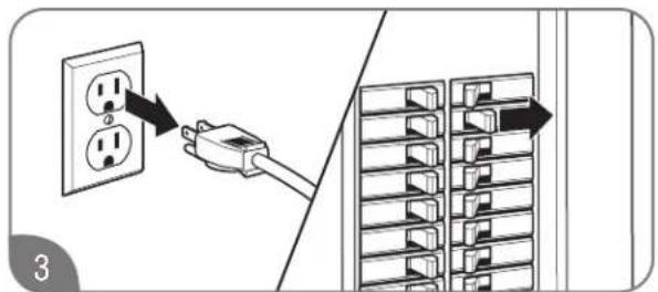 Diagram showing a plug inserted into an electrical outlet, with a close-up of the outlet panel showing internal structure.