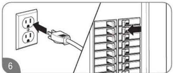 Diagram showing a plug inserted into an electrical outlet with two outlets, alongside a close-up of the circuit board with labeled connectors.