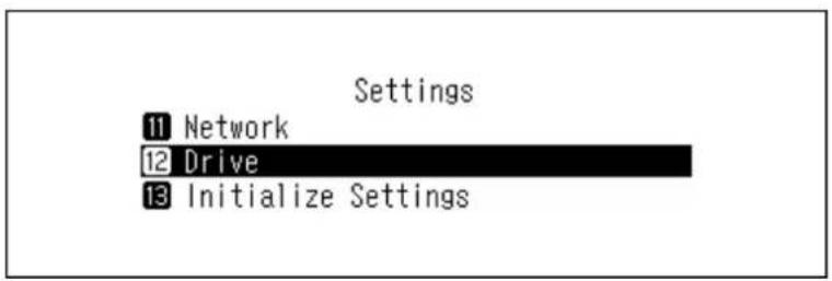 Settings 11 Network 12 Drive 13 Initialize Settings