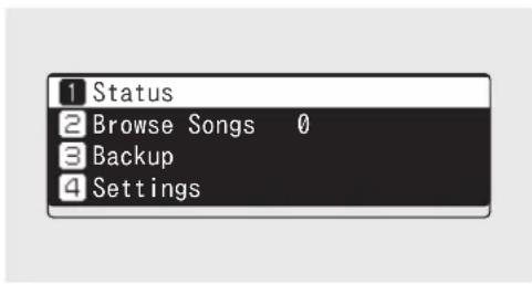 1 Status 2 Browse Songs 0 3 Backup 4 Settings