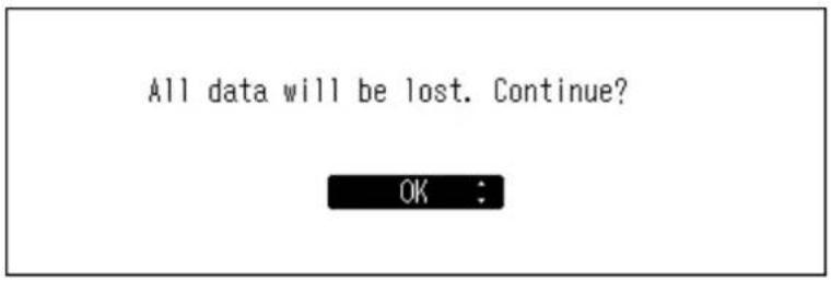 All data will be lost. Continue? OK :