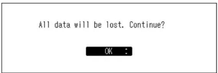 All data will be lost. Continue? OK :