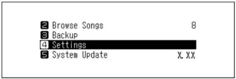2 Browse Songs 8 3 Backup 4 Settings 5 System Update X.XX