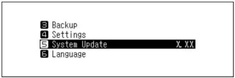 3 Backup 4 Settings 5 System Update X.XX 6 Language