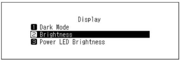 Display 1 Dark Mode 2 Brightness 3 Power LED Brightness