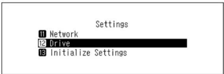 Settings 11 Network 12 Drive 13 Initialize Settings