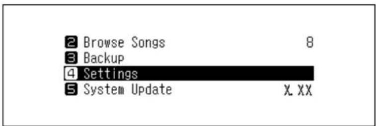 2 Browse Songs 8 3 Backup 4 Settings 5 System Update X.XX