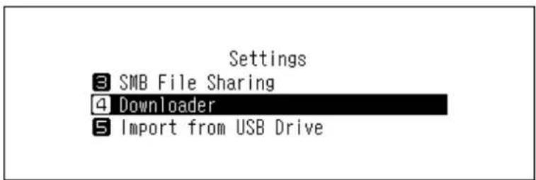 Settings ③ SMB File Sharing ④ Downloader ⑤ Import from USB Drive