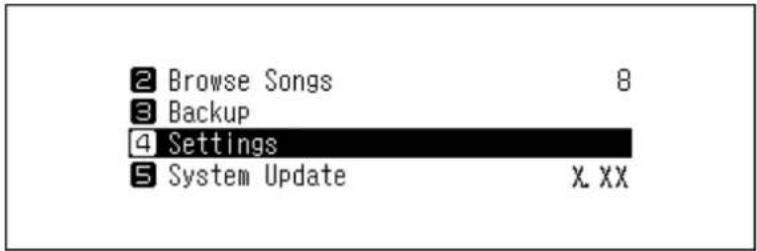 2 Browse Songs 8 3 Backup 4 Settings 5 System Update X.XX