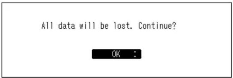 All data will be lost. Continue? OK :