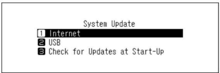 System Update 1 Internet 2 USB 3 Check for Updates at Start-Up