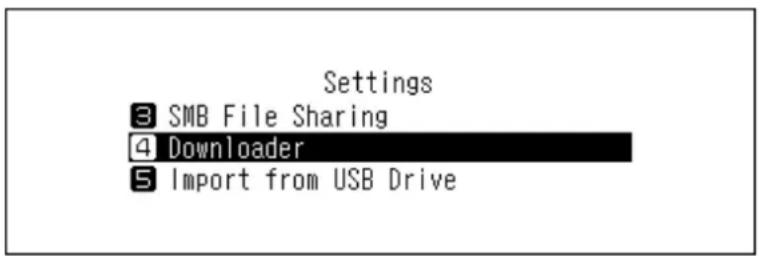Settings ③ SMB File Sharing ④ Downloader ⑤ Import from USB Drive