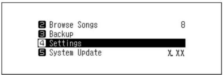 2 Browse Songs 8 3 Backup 4 Settings 5 System Update X XX