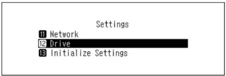 Settings 11 Network 12 Drive 13 Initialize Settings
