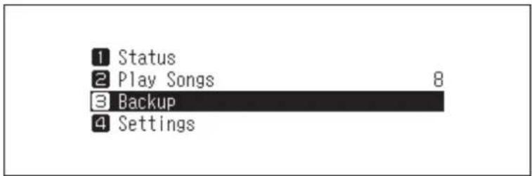1 Status 2 Play Songs 8 3 Backup 4 Settings