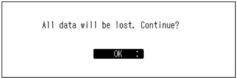 All data will be lost. Continue? OK :