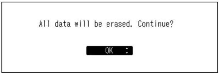 All data will be erased. Continue? OK :