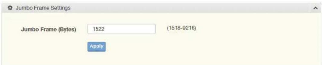 Jumbo Frame Settings Jumbo Frame (Bytes) 1522 (1518-9216) Apply