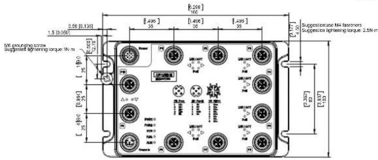[.528] 160 3.50 [0.138] 1.5 [0.056] [495] 38 [496] 38 [495] 38 [117] [1.50] Suggestance M4 fasteners Suggestion lightening torque: 2.5N·m M6 grounding screw Suggested lightening torque: 1N·m [1.17] [0.89] [0.89] [0.89] [0.89] [0.89] [0.89] [0.89] [0.89] [0.89] [0.89] [0.89] [0.89] [0.89] [0.89] [0.89] [0.89] [0.89] [0. (2.32)] [3.03] [3.03]
