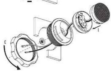 Technical diagram of a mechanical assembly with labeled parts and directional arrows indicating motion or movement.