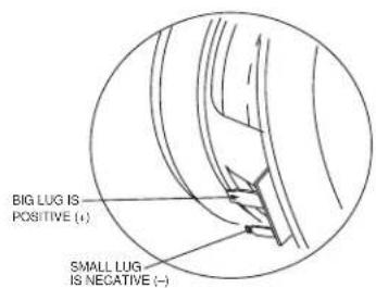 BIG LUG IS POSITIVE (+) SMALL LUG IS NEGATIVE (-)