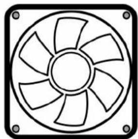 Line drawing of a fan with six blades, no text or symbols present
