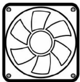 Line drawing of a fan with six blades, no text or symbols present