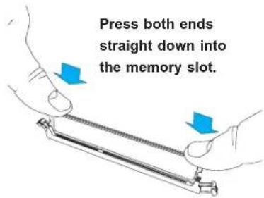 Press both ends straight down into the memory slot.