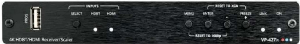 PROG INPUTS SELECT HDBT HDMI 4K HDBT/HDMI Receiver/Scaler RESET TO XGA MENU ENTER FREEZE LINK ON RESET TO 1080p VP-427x