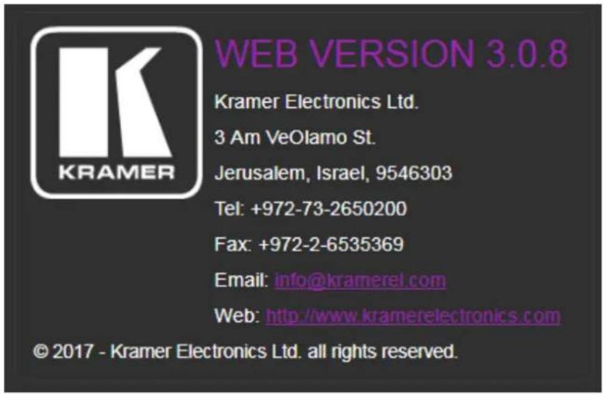 Kramer VS-8FDxl - Viewing the About Page - 1