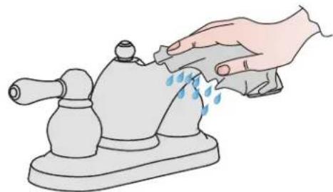 Illustration of a hand washing a faucet with blue liquid dripping (no text or symbols)