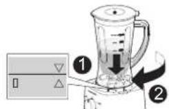 Diagram showing a blender with a control panel and directional arrows indicating action or movement