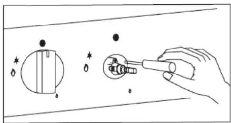 Diagram illustrating a hand using a tool to adjust a circular component with sparkles, showing step-by-step installation.