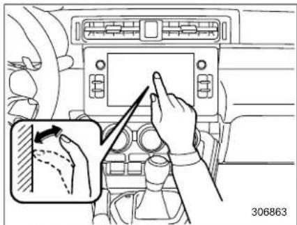 Diagram showing car dashboard control with hand gesture and directional arrow, labeled 306863
