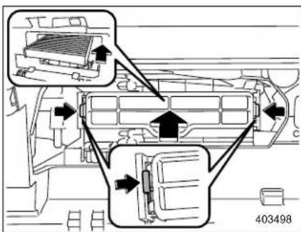 Diagram showing car air intake system with labeled components and directional arrows indicating airflow or movement