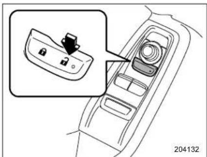 Diagram showing a car interior with a lock and lock switch, highlighting a specific component in the mode.
