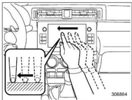 Diagram showing hand pressing a left-hand valve on a vehicle's front panel, with directional arrows and a magnified inset highlighting the valve mechanism.