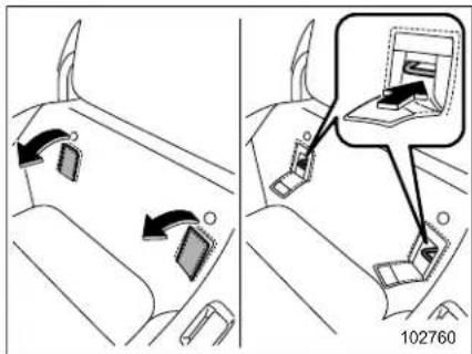 Diagram showing car seatbelt switch mechanism with directional arrows and a magnified inset of the device's screen