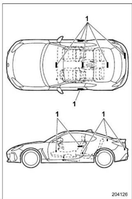 Technical diagram showing two views of a car's rear window with labeled components and structural details.