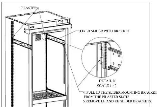 PILASTER FIXED SLIDER WITH BRACKET DETAIL N SCALE 1:2 4. PULL UP THE SLIDER MOUNTING BRACKET FROM THE PILASTER SLOTS 5. REMOVE LH AND RH SLIDER BRACKETS.